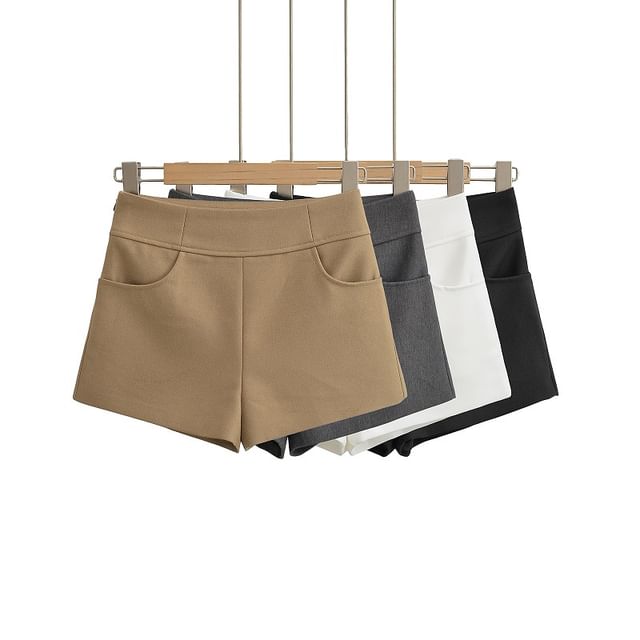 Hollahop-High Waist Plain Shorts