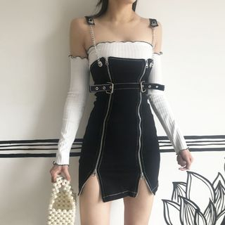 black zip up overall dress