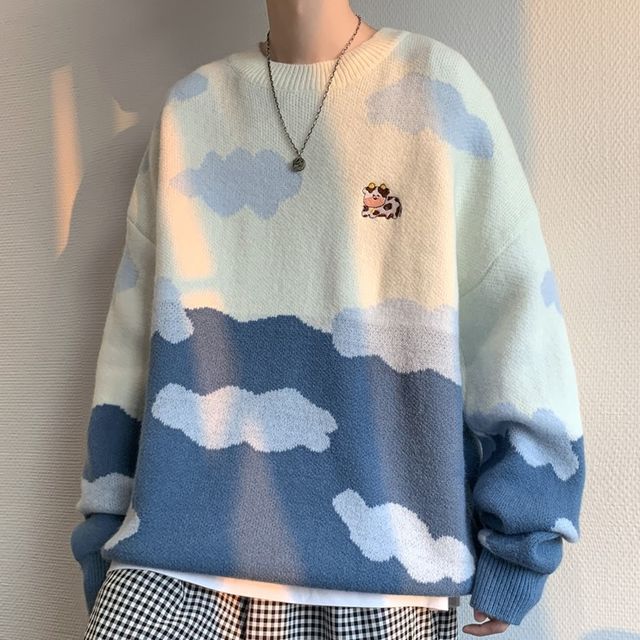 MIKAEL - Cow Embroidered Cloud Print 