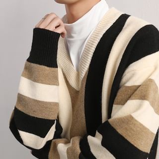 Urtishia-V-Neck Color Block Sweater