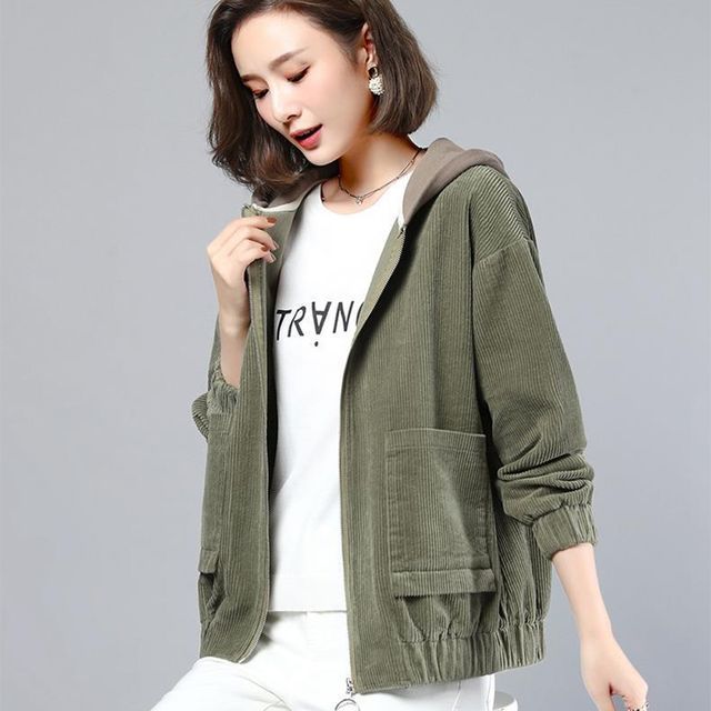 Everose-Hood Panel Corduroy Zip Jacket