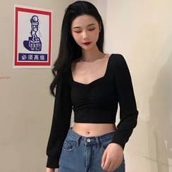 Sweetest Pea - Sweetheart Neckline Long-Sleeve Cropped Top Sweetest Pea - Sweetheart Neckline Long-Sleeve Cropped Top
