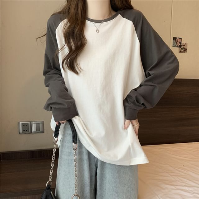Iduna-Long Sleeve Round Neck Raglan T-Shirt