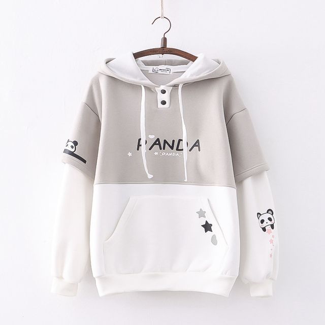 Kawaii Fairyland - Panda Print Color Block Oversized Hoodie | YesStyle