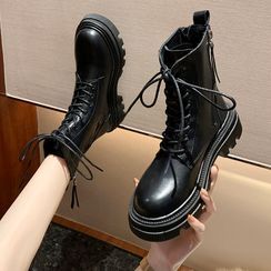 Nikao - Faux Leather Lace-Up Platform Ankle Boots