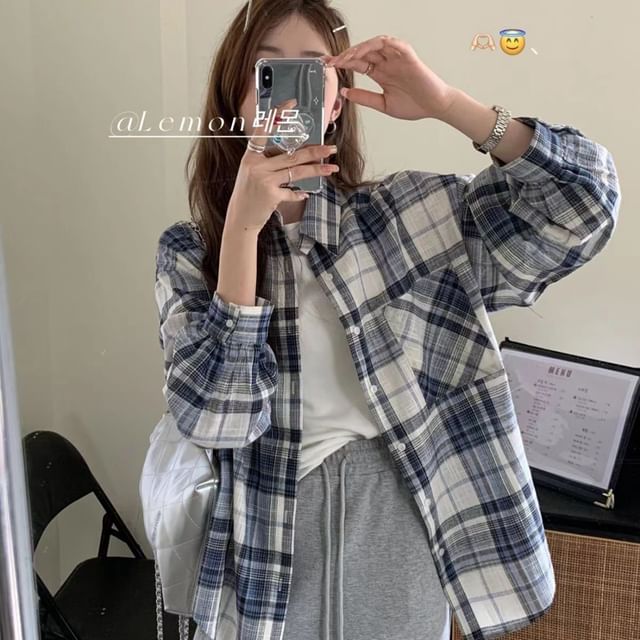 Everose-Long-Sleeve Plaid Shirt