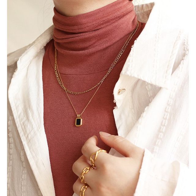 Bolgivy-Rectangle Pendant Layered Alloy Necklace