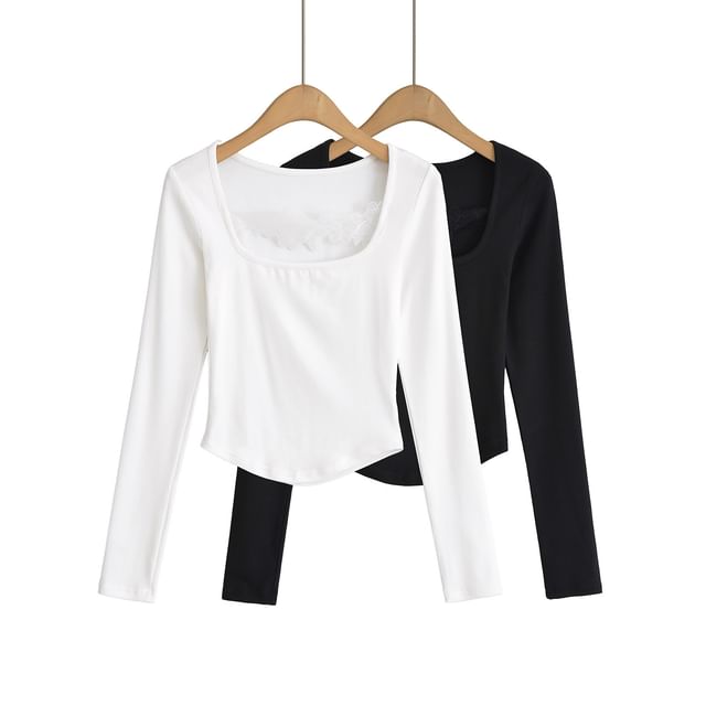 Asiris-Long-Sleeve Scoop Neck Plain Top