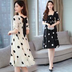 Petit Lace - Short-Sleeve Polka-Dot Dress Petit Lace - Short-Sleeve Polka-Dot Dress