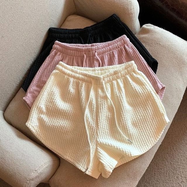 Hevnir-Drawstring Waist Plain Shorts