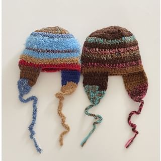 4-4 STUDIO-Color Block Knit Trapper Hat