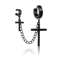 Prushia - Stainless Steel Chained Cross Dangle Earring Prushia - Stainless Steel Chained Cross Dangle Earring