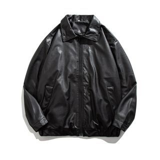 Yelmenor - Collar Plain Faux Leather Zip Jacket | YesStyle