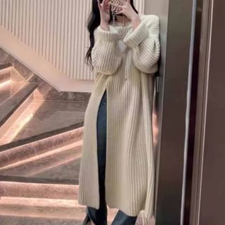 MIKIGA Long Sleeve Round Neck Slit Maxi Sweater Dress Sale