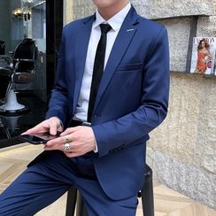 Boham - Set: Plain Single-Button Blazer + Dress Pants Boham - Set: Plain Single-Button Blazer + Dress Pants