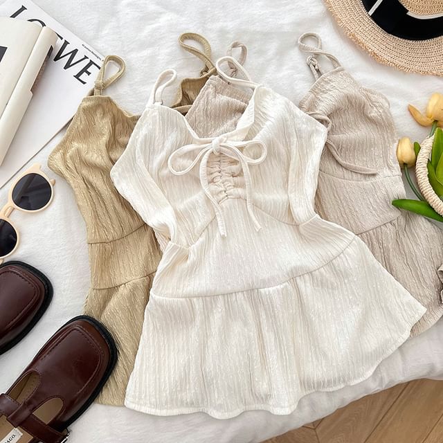 DIYI-Plain Drawstring Panel Camisole Top