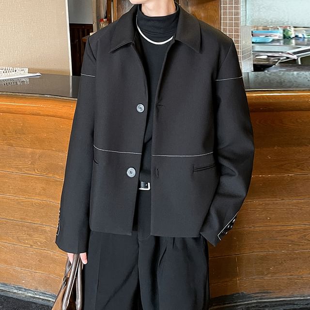 VEAZ-Contrast Stitched Button-Up Shirt Jacket