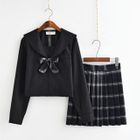 Aiyiruo - Sailor Collar Long-Sleeve Top / Plaid Pleated Skirt | YesStyle