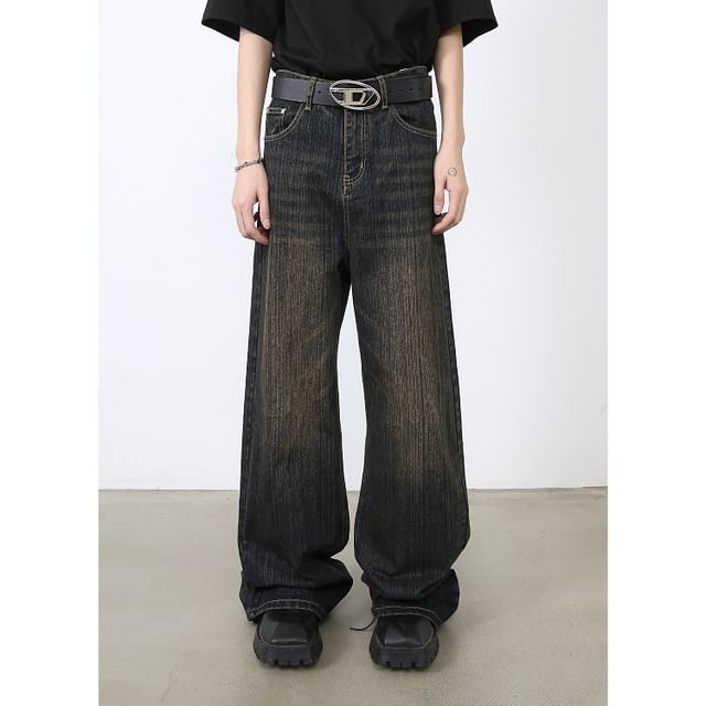 pinkdropper-Mid Rise Washed Wide Leg Jeans