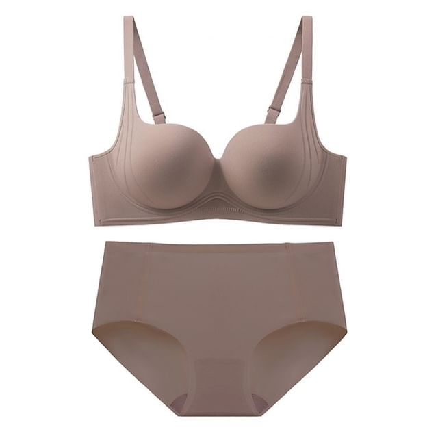 Gecko-Set Plain Seamless Wireless Bra Panty