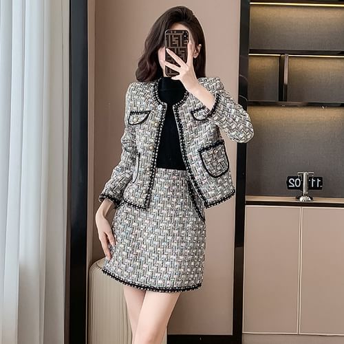 Plaid jacket and skirt set best sale