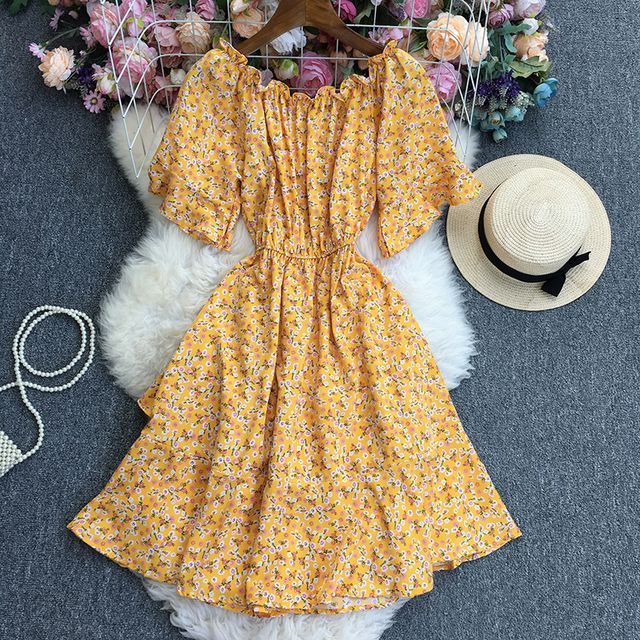Polkaping - Short-Sleeve Floral Midi A-Line Dress | YesStyle