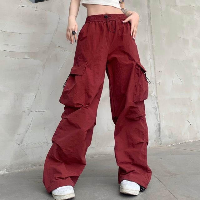 Porstina - Low Rise Plain Drawstring Wide Leg Cargo Pants (Various ...