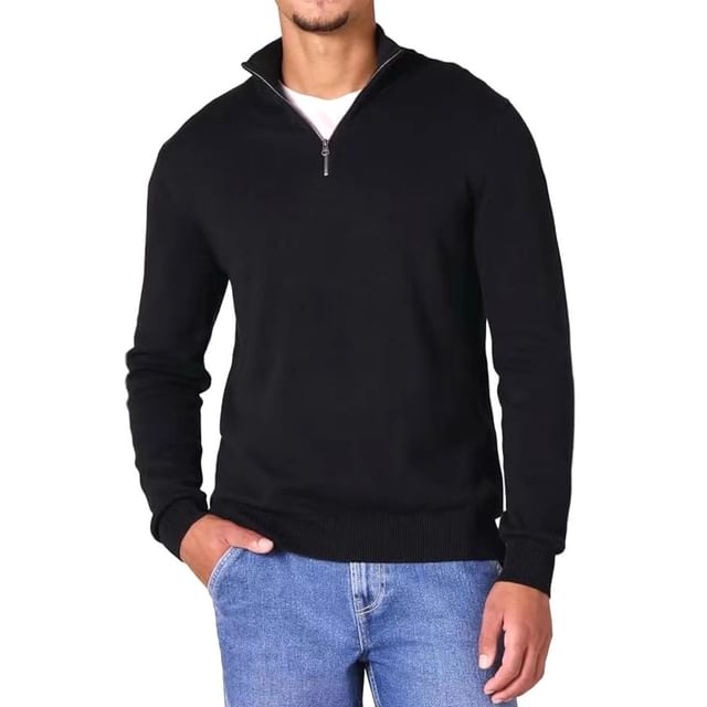 FORSETI-Long-Sleeve Mock Neck Plain Half-Zip Knit Top