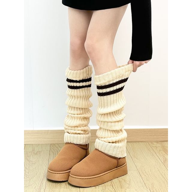 Mimiyu-Striped Ribbed Knit Leg Warmers