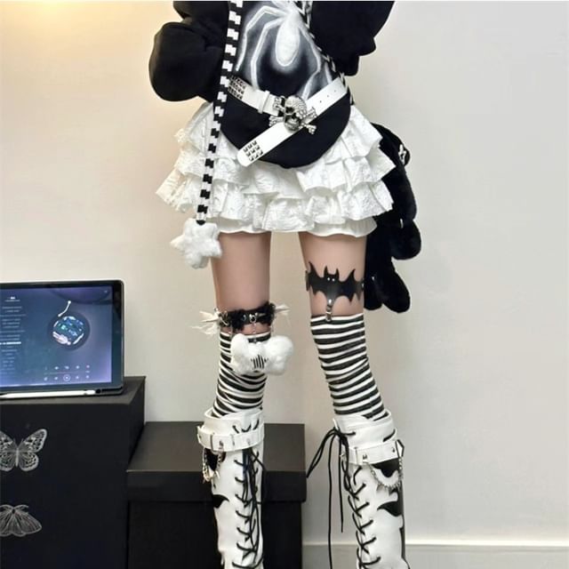 Miu B-High Waist Plain Tiered Skort