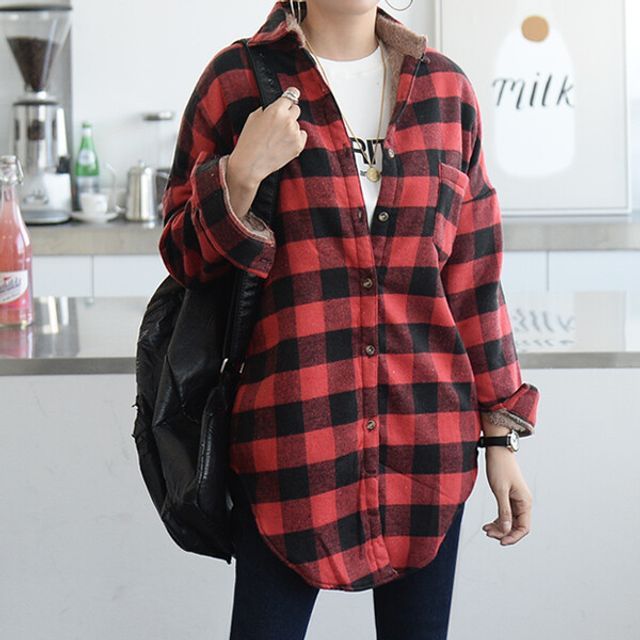 Seoul Fashion - Fleece-Lined Check 