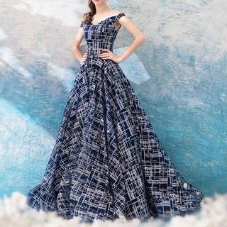 Fioridi - Patterned Off Shoulder Evening Gown | YesStyle