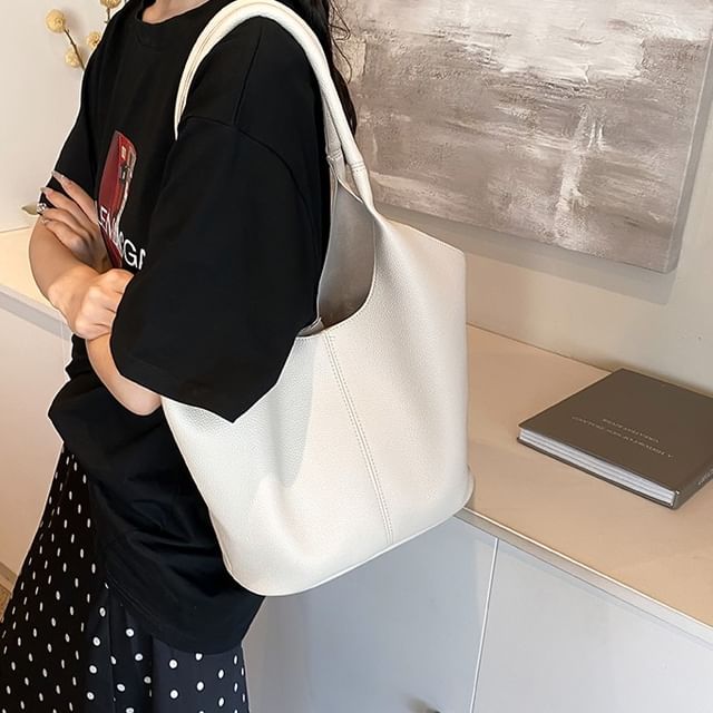 KOCORE-Faux Leather Plain Tote Bag