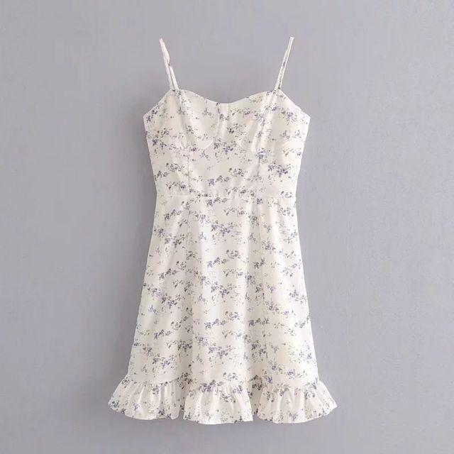 Omelia - Floral Print Spaghetti-Strap Mini A-Line Dress | YesStyle