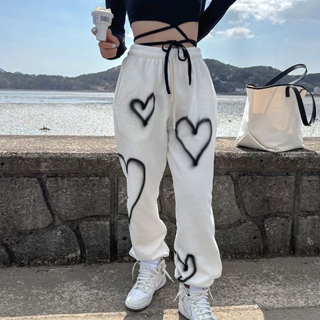 Trisica - Heart Print Drawstring Sweatpants | YesStyle