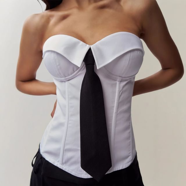 Asiris-Tie Detail Fishbone Tube Top