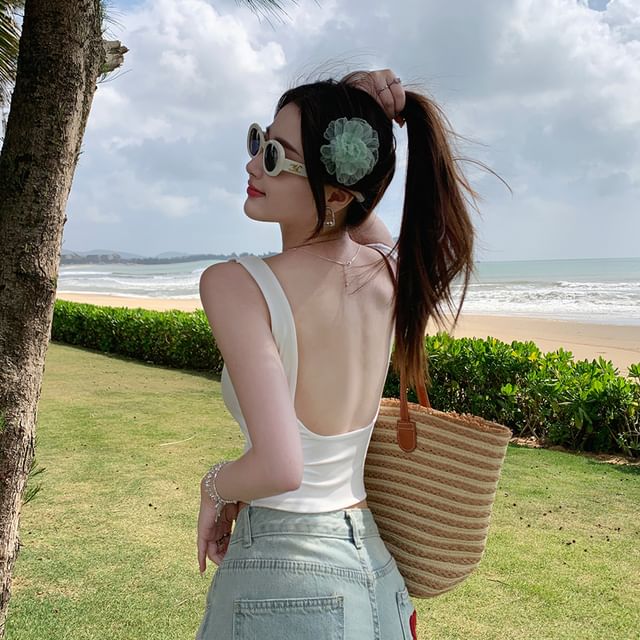 Gwendolyn-Plain Open Back Camisole Top