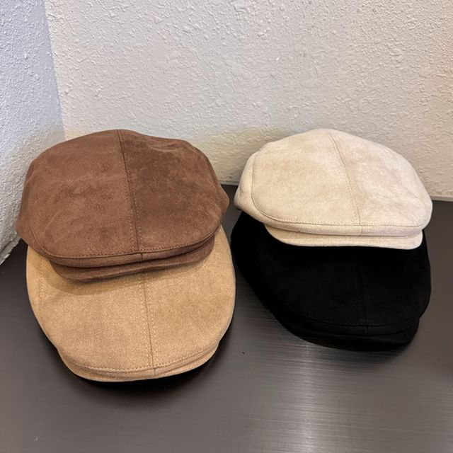 TAAK-Plain Faux Suede Flat Cap