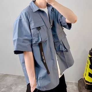 Urtishia-Elbow-Sleeve Pocketed Cargo Shirt