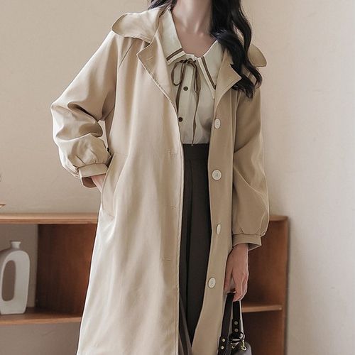 sansweet - Plain Long Single-Breasted Trench Coat | YesStyle