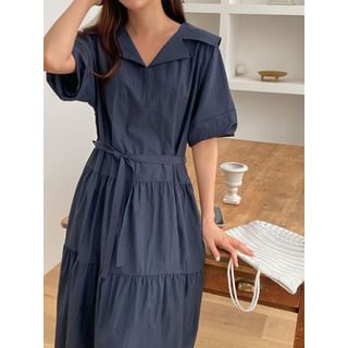 Chubby Girl Short-Sleeve Plain Lapel Midi Dress Sale