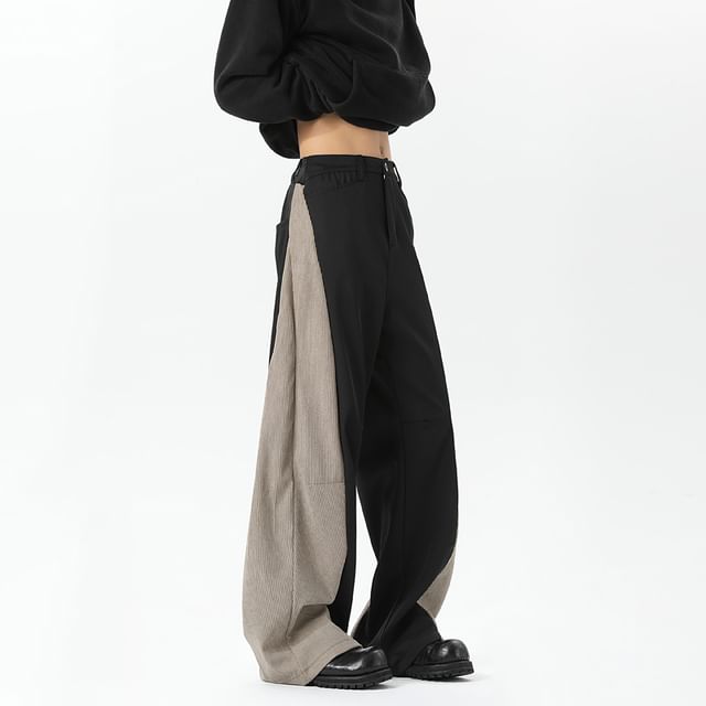 Kimeya-Mid Rise Two Tone Wide Leg Pants