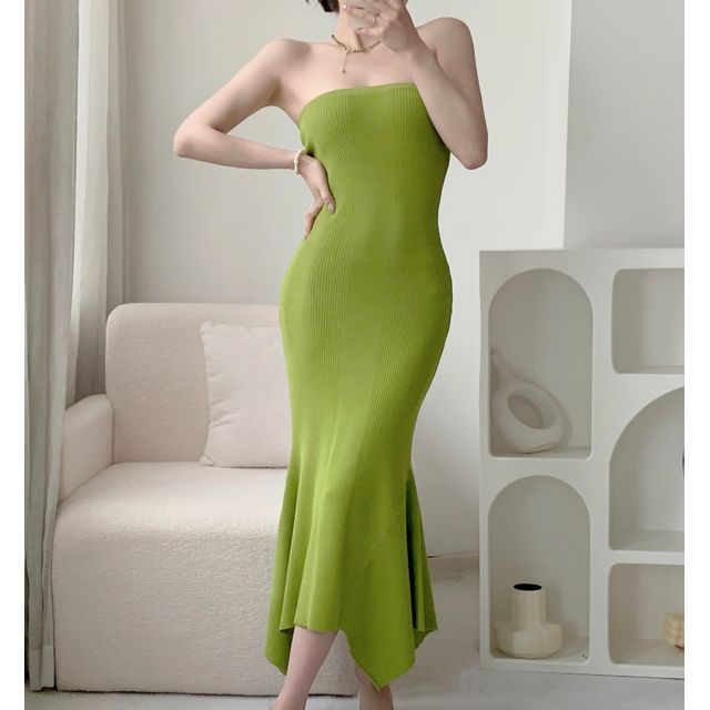 Catamin - Plain Ribbed Midi Mermaid Tube Dress | YesStyle