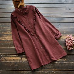 Melbie - Plaid Ruffled Linen Shirtdress