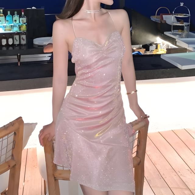 Yuxi - Strappy Glitter Sheath Party Dress | YesStyle