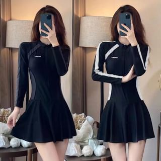 Seneliel Crew Neck Two Tone Panel Zip Swimdress Sale