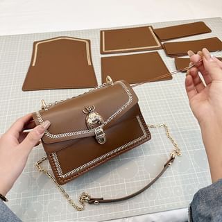 dreareal Chain Strap Contrast Stitched Faux Leather Flap Crossbody Bag DIY Kit