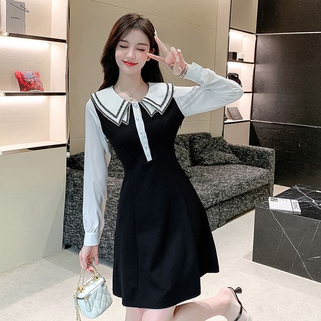 Aurora - Long-Sleeve Layered Collar A-Line Dress | YesStyle Aurora - Long-Sleeve Layered Collar A-Line Dress | YesStyle