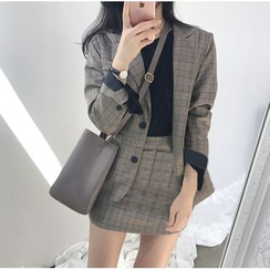ZENME - Set: Plaid Blazer + Mini Skirt ZENME - Set: Plaid Blazer + Mini Skirt