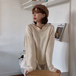 MERONGSHOP - Sailor-Collar Open-Placket Sweater MERONGSHOP - Sailor-Collar Open-Placket Sweater